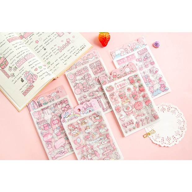 STIKER TRANSPARANT PET UNICORN KUDA PONY PINK STICKER STRAWBERRY CUPCAKE TEMA KARTUN JEPANG LUCU KAWAII CUTE STICKER DIARY LUCU STICKER STIKER SCRAPING BOOK SCRAPBOOK AESTHETIC JOURNAL JOURNALING BULLETIN JURNAL @banyak