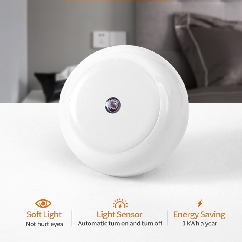 Us/eu Plug Round Light-sensitive Small Night Light/Saklar Otomatis Portabel Lampu Dinding Sangat Terang/Lampu Baca Darurat Asrama Rumah