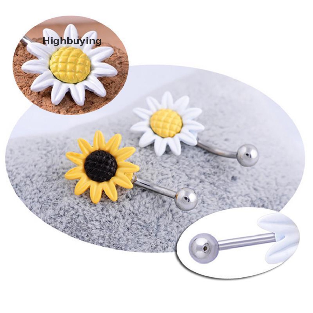 Hbid Fashion Bunga Daisy Menjuntai Belly Button Rings Body Navel Bar Glory