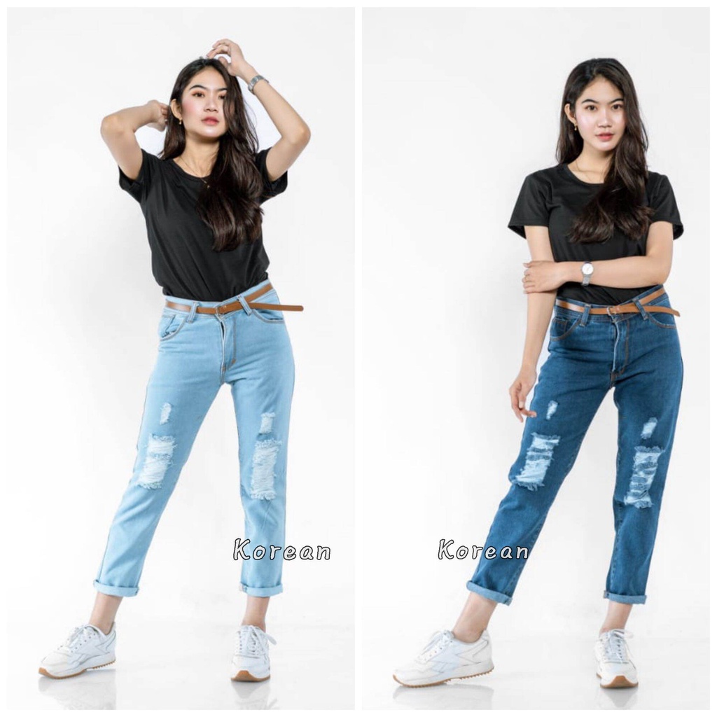 Boyfriend SOBEK Lapis jeans terlaris/ Celana Wanita jeans lapis bisa untuk hijab