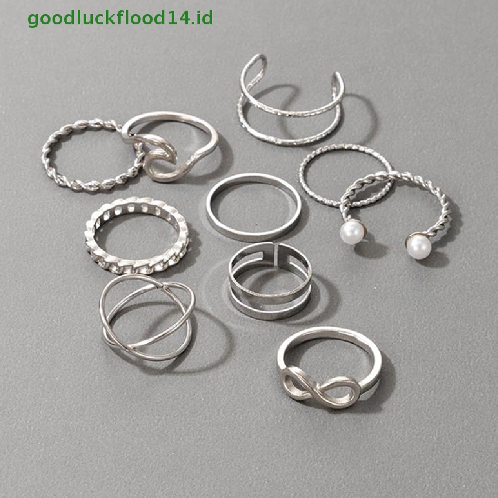 [GOOGFOUR] 10pcs/set Cincin Kepribadian Fashion Wanita Hadiah Perhiasan [TOP]