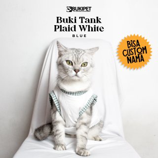 Baju Kucing Lucu Murah Cewek Cowok Aksesoris Hewan Kecil - Tank Plaid White Blue Series