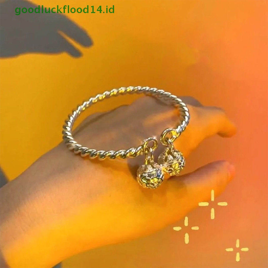 [GOOGFOUR] Istana Cantik Bell Cuff Bangle Bracelets Jingle Ring Bell Bangle Memutar Garis Double Bell Cuff Bangle Fashion Pesta Perhiasan Pasangan Hadiah Natal [TOP]