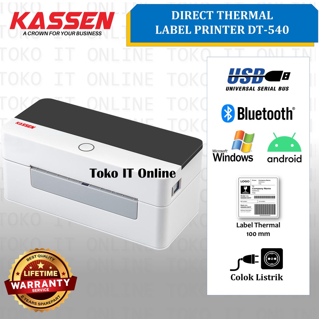 PRINTER STIKER RESI LABEL THERMAL KASSEN DT-540 100MM USB BLUETOOTH