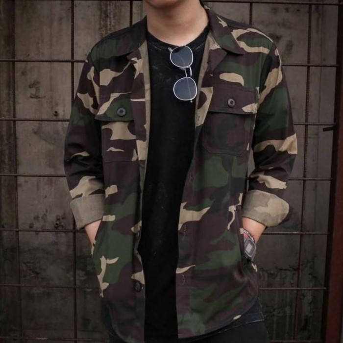 jaket pria TRUCKER LORENG || JAKET SEMI PARKA PRIA #TRU - Loreng, M(K7U3) Jaket Pria Jumbo Jaket Pri