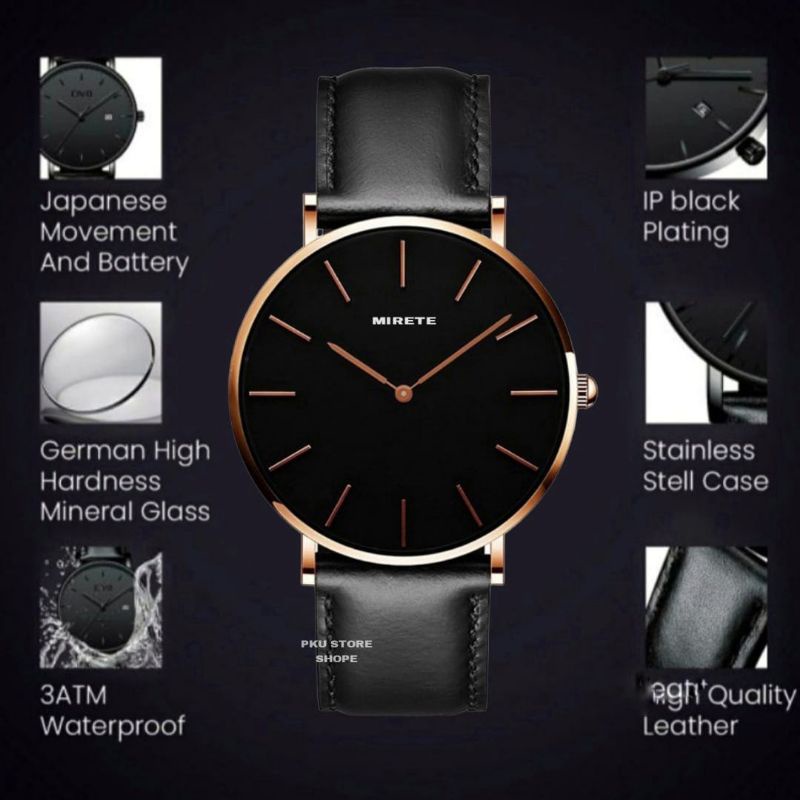 Jam Tangan Pria Tali Kulit Tahan Air KASUAL Analog / Realpick Sesuai Foto Jam Tangan Kasual Fashion Pria Water Resistant