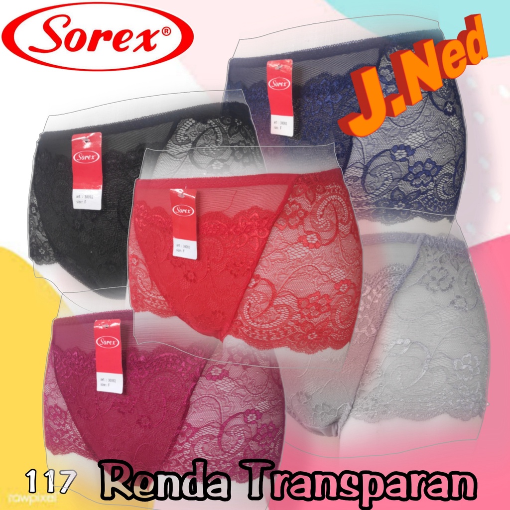 J117  CD WANITA SOREX RENDA BRUKAT TRANSPARAN FREE SIZE SETARA L-XL