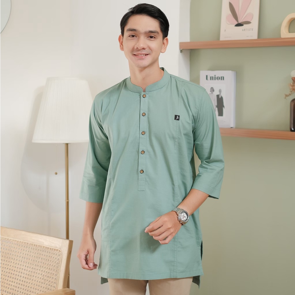 Baju Koko Pria Lengan 3/4 Katun Sigaret Hijau Mint Alanza