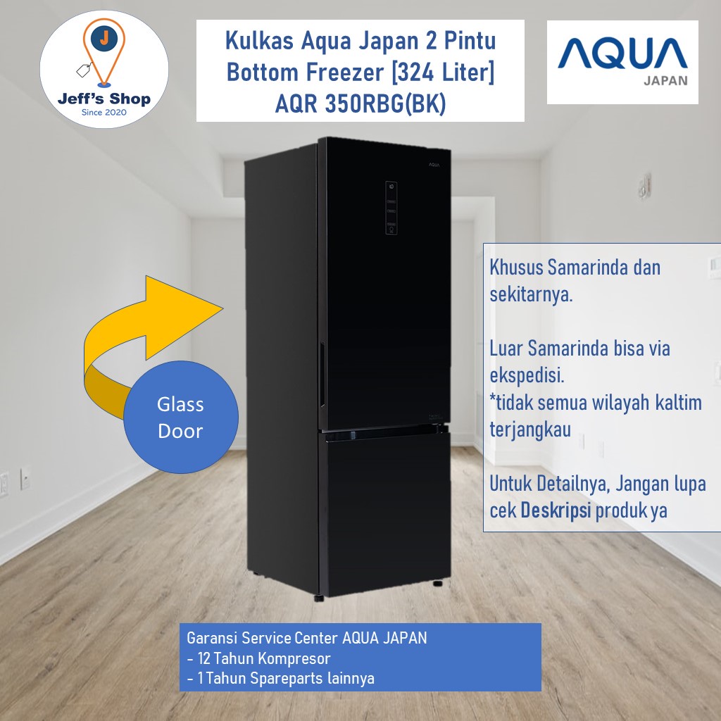 Kulkas Aqua Japan 2 Pintu Bottom Freezer [324 Liter] AQR 350RBG(BK)