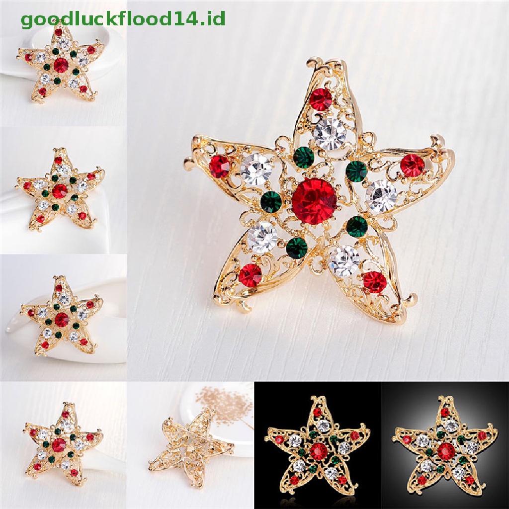 [GOOGFOUR] 1x Fashion Unisex Bintang Kristal Berlian Imitasi Snowman Natal Bros Pin Hadiah Xmas [TOP]