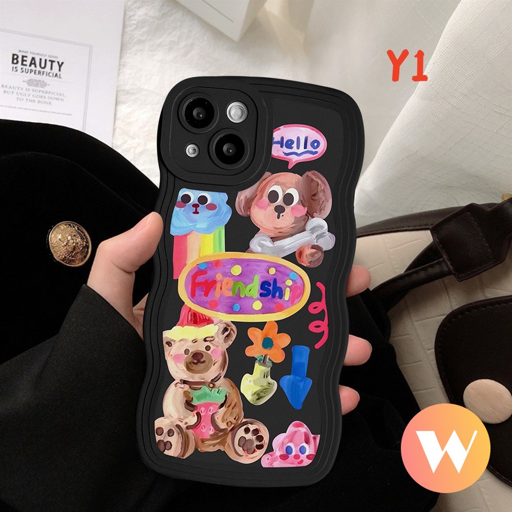 Case Redmi Note11 9s 8 11s 10s 10 9Pro 11Pro+9 10Pro Max Plus Mi 11T Pro Redmi A1 10 9T 9A 10C 10A 9 A1+9C NFC PO CO M3 X3 NFC Cute Puppy Bear Soft Tpu Sarung Tepi Bergelombang Kembang