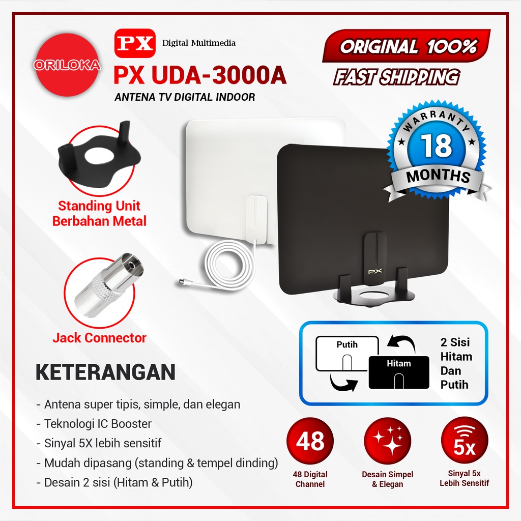 PX UDA-3000A Antena TV Digital Indoor DVB-T2 + BOOSTER - Garansi Resmi PX