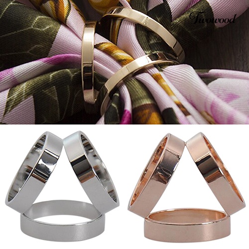 Twowood Fashion Rose Gold Disepuh Trio Syal Cincin Syal Sutra Gesper Klip Slide Perhiasan