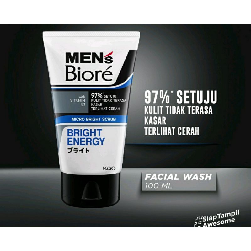 Biore Men's Bright Energy Magnet &amp; Micro Scrub Formula 100gr