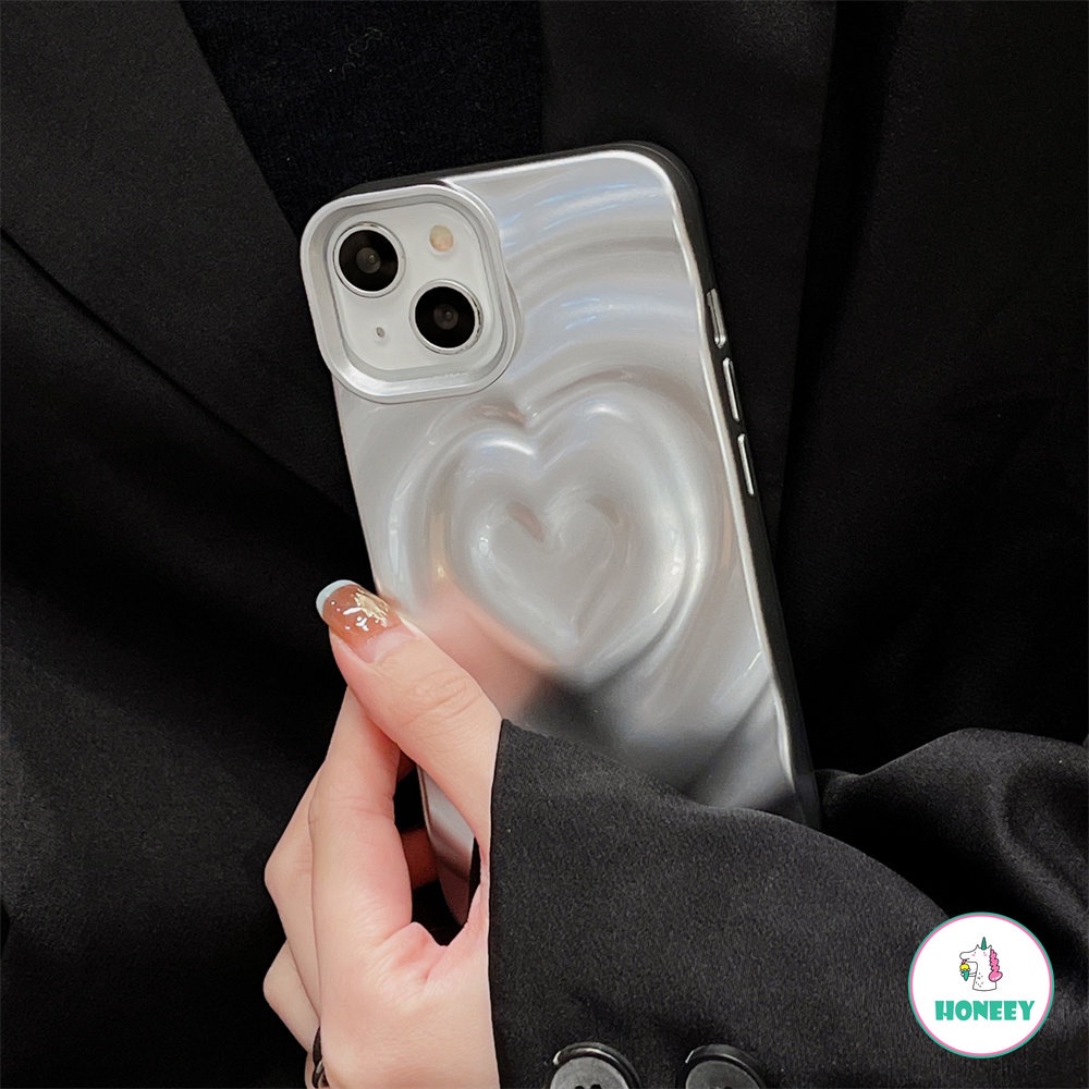 IPHONE Luxury 3D Silver Tin Foil Pleats Phone Case Kompatibel Untuk Iphone14 13 12 11 Pro Max 14 Pro Max Shockproof Matte Lembut TPU Back Phone Cover