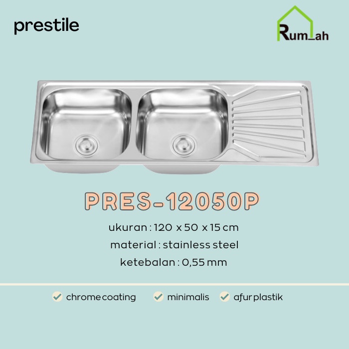 BAK CUCI PIRING STAINLESS 2 LUBANG + AFUR PRESTILE / KITCHEN SINK