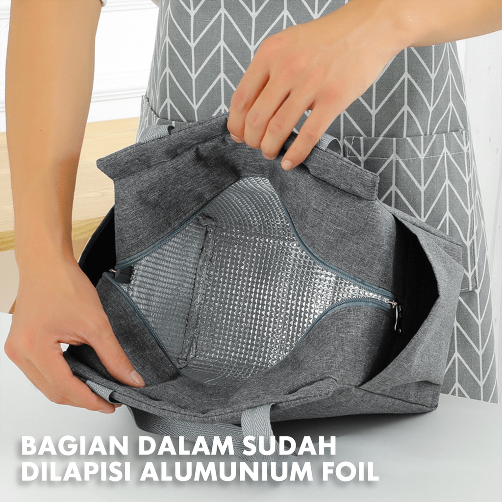 Lunch Cooler Bag Box /Tas Bekal Tahan Panas/ Tas Bekal Makanan Jumbo / Tas Bekal Jumbo Anti Air Makanan Bento Elegan Aluminium Foil