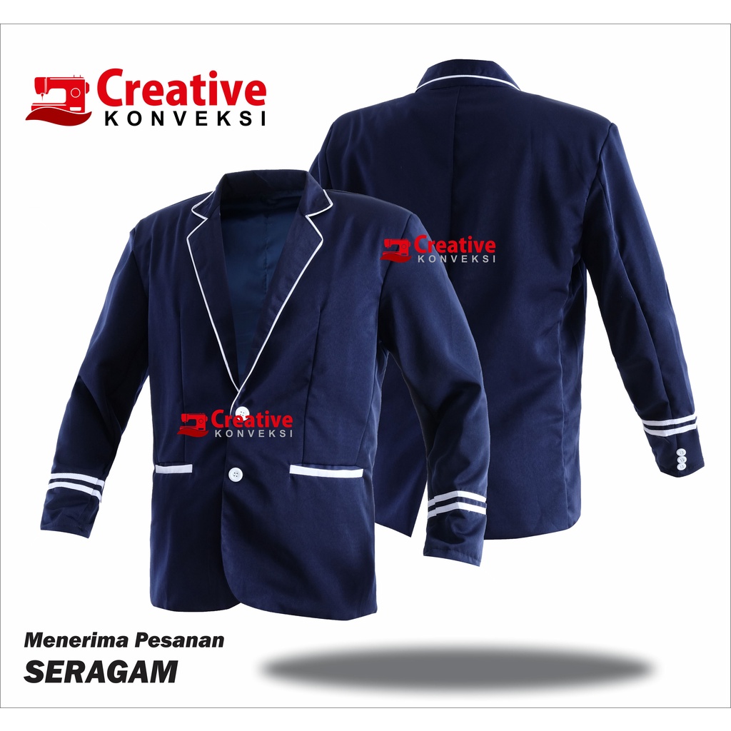 (BISA COD) Jas Sekolah navy lis putih BISA TAMBAH BORDIR OSIS , Spesialis Jas Almamater Sekolah pondok pesantren / jas osis komunitas, jas santri / BLAZER NAVY / JAS ROHIS