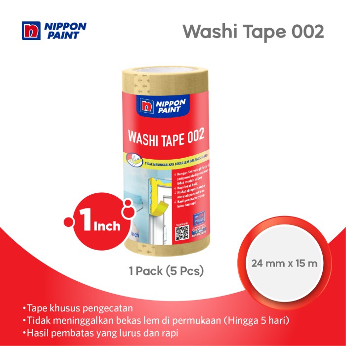 

Selotip Nippon Washi Tape 002-24Mm X 15M-Tape Khusus Pengecatan-1Pack (5 Pcs)