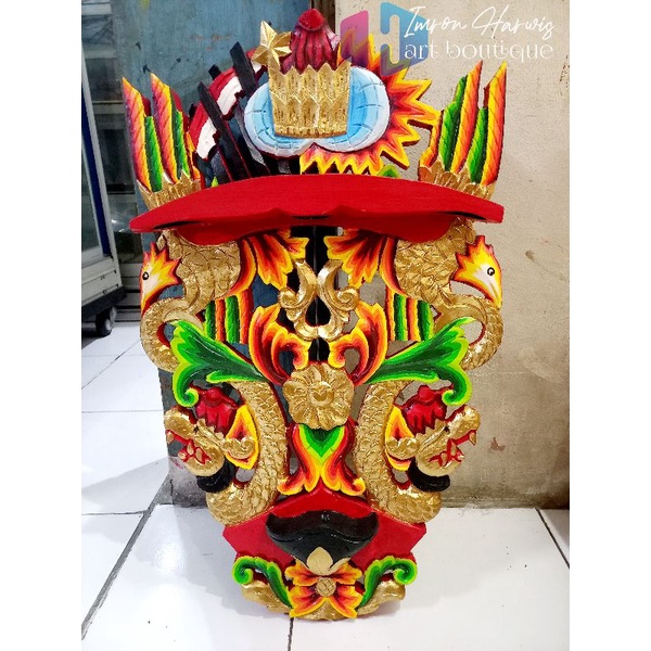 Blawong tempel dinding ukiran naga merak lobang 3 finishing sungging/cat alusan