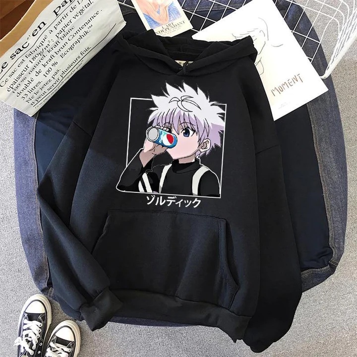 X HUNTER  Killua Zoldyk Sweater Hoodie Trendy II X HUNTER  Killua Zoldyk Jumper Hoodie II Sweter Oblong Topi Sz M - XL ( Pria &amp; Wanita / Anak &amp; Dewasa )