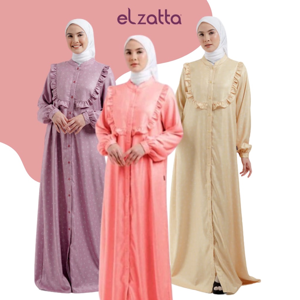 Gamis terbaru elzatta baju gamis wanita motif bahan rayon dress muslim gamis frills L kawung size S 
