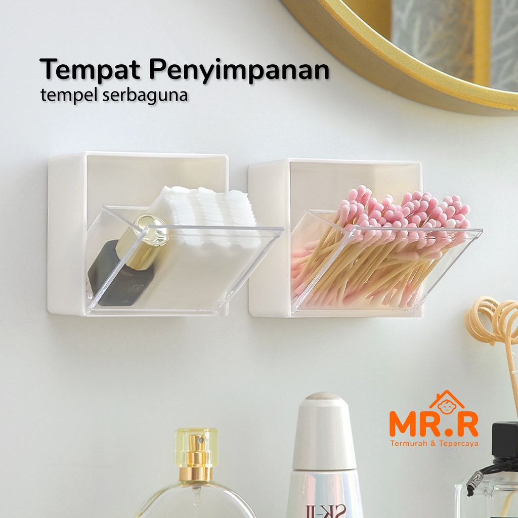 Organizer Serbaguna Mini Anti Air Tempat Cotton Bud Kotak Make Up Kosmetik Benda Kecil Kotak Penyimpanan Kapas Model Tempel Dinding Serbaguna