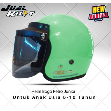 Helm Bogo Retro Anak Junior Warna Jz- Green slem Usia 5-10 Tahun Helm SNI Free Kaca Packing Free Kardus COD