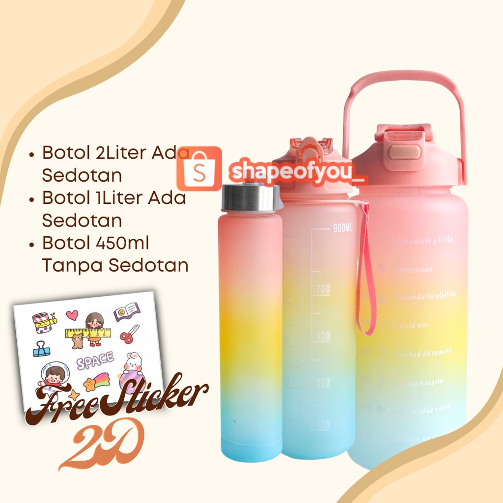 Botol Minum 1liter Botol Minum Rainbow Viral Botol Minum Motivasi Warna Warni Botol Minum Anti Tumpah Dan Bocor Free Stiker