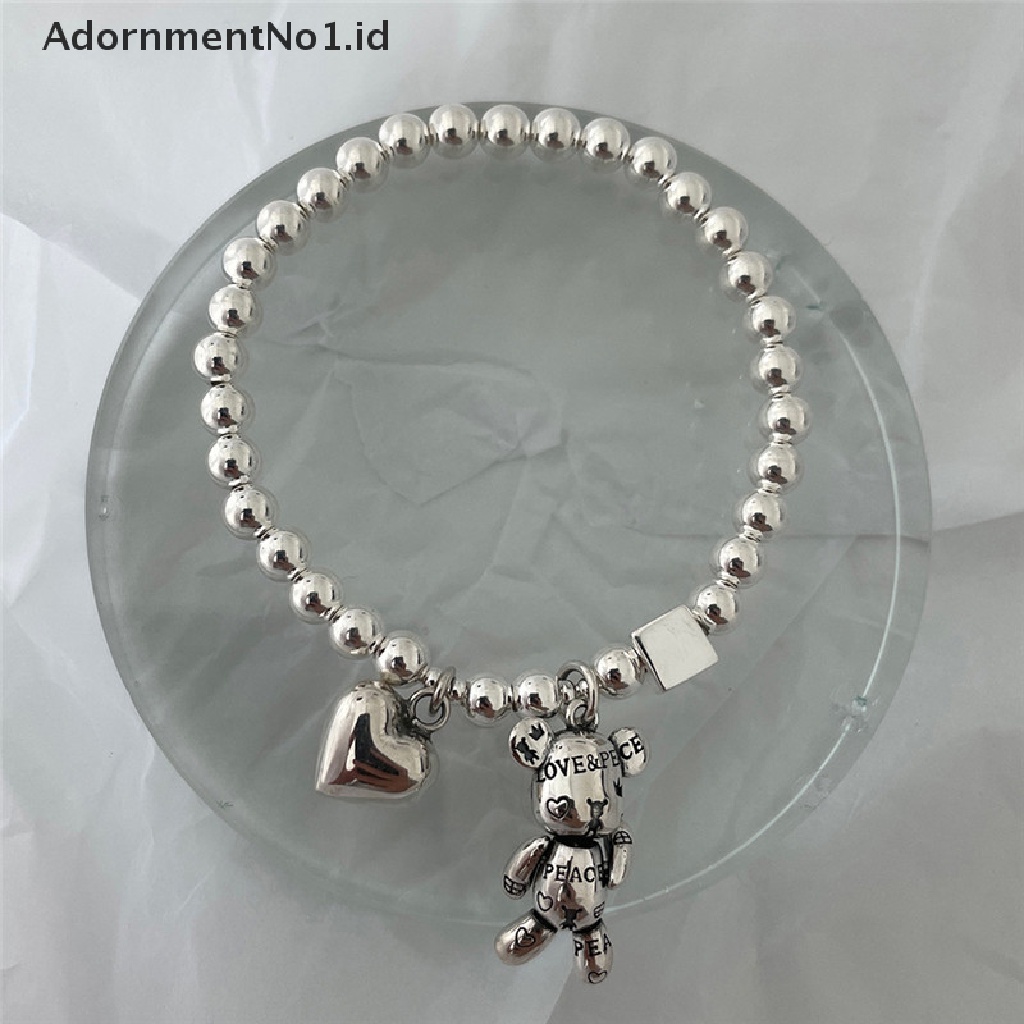 [AdornmentNo1] Gelang Punk Warna Silver Untuk Wanita String Beads Aksesoris Tren Vintage Sederhana Lucu Beruang Liontin Pesta Perhiasan Halus [ID]