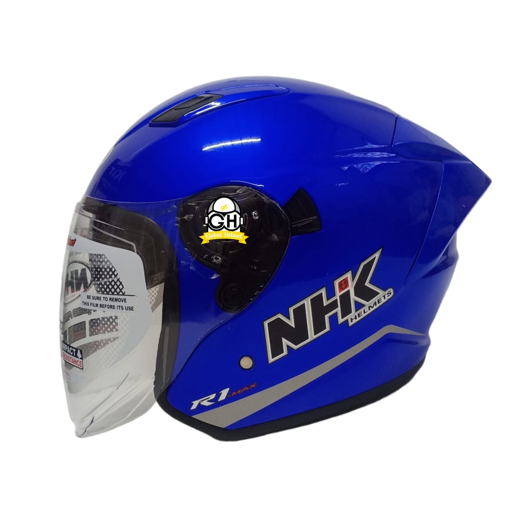 NHK R1 MAX SOLID CANDY BLUE HELM OPEN FACE DOBLE VISOR