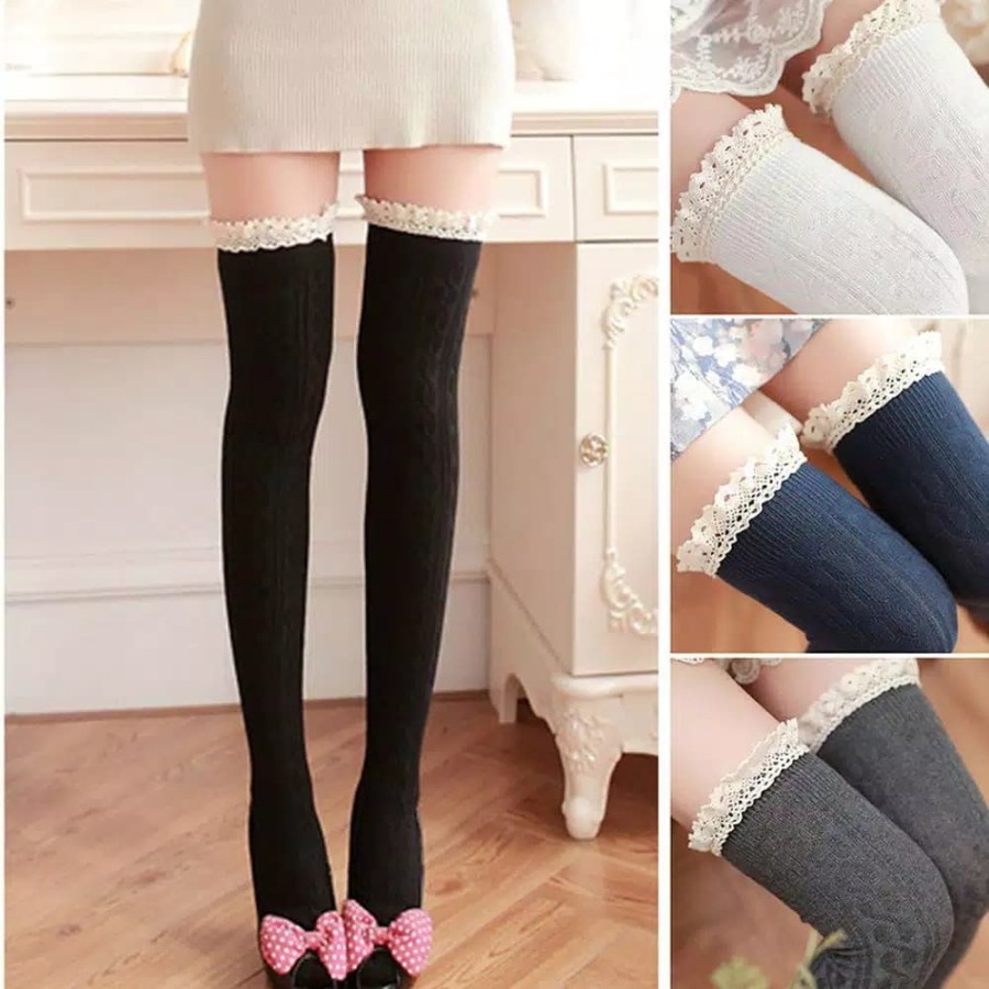 CLEARANCE SALE - KSKI0037 - Cosplay Long Women Stockings Tigh High Knit Lace Socks