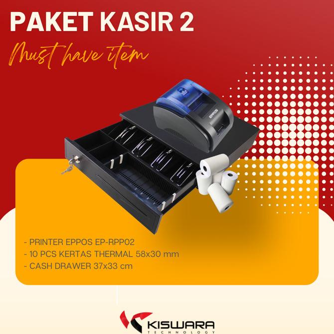Paket Alat Kasir Printer RPP02 + Cash Drawer + 10PC Kertas Thermal
