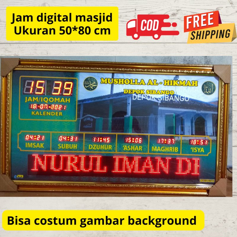 jam digital masjid jadwal sholat ukuran 50x80 cm BERGARANSI
