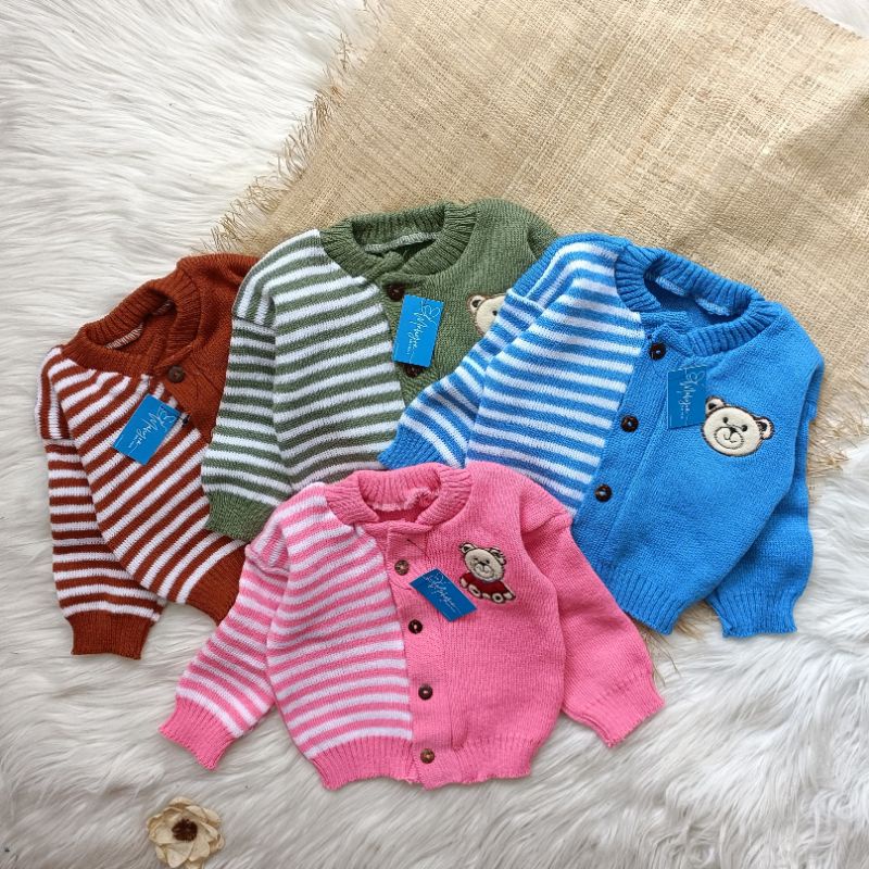 Sweater rajut beear garis combi 0-12 bulan