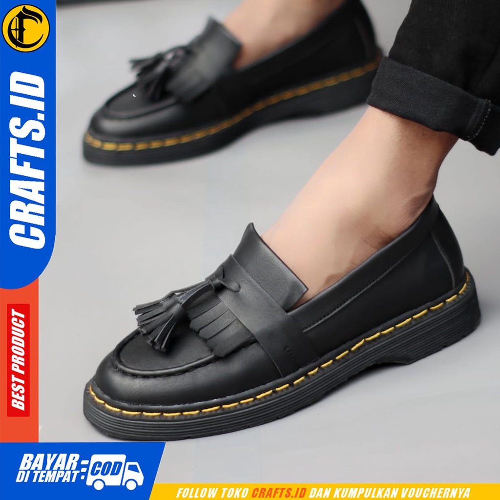 CRAFTS steve - Sepatu Pantofel Formal Docmart Loafers Kerja Pria Hitam