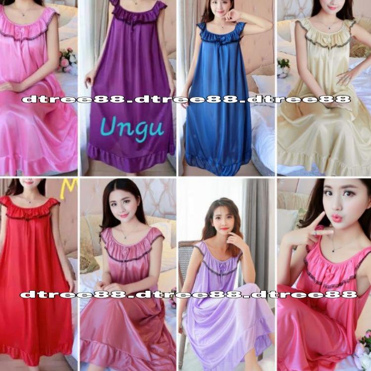 Terbaru Dtree . Dress jumbo satin ice silk / baju tidur import satin jumbo