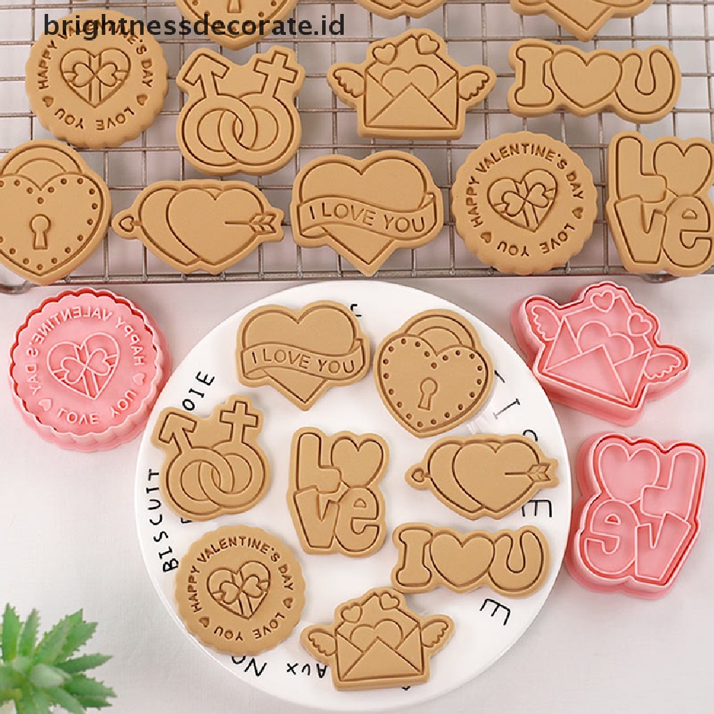 [Birth] 8pcs 3D Valene's Day Cookie Cutters Biscuit Mold Cetakan Kue Kering Stamp Dekorasi Pesta Alat Baking [ID]