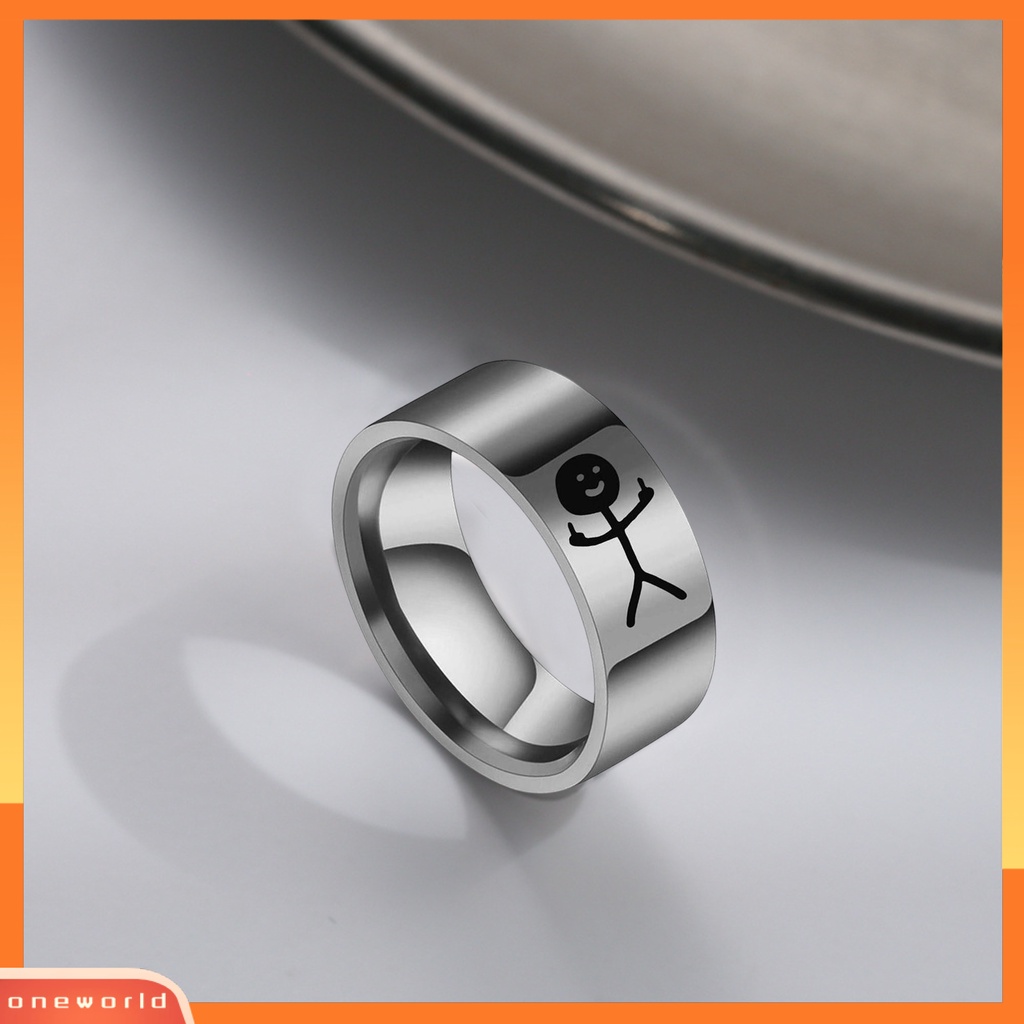 [ONWL] Cincin Pasangan Hip Hop Dipoles Fashion Perhiasan Hadiah Baja Titanium Gambar Tangan Stickman Graffiti Wanita Ring Untuk Perjamuan