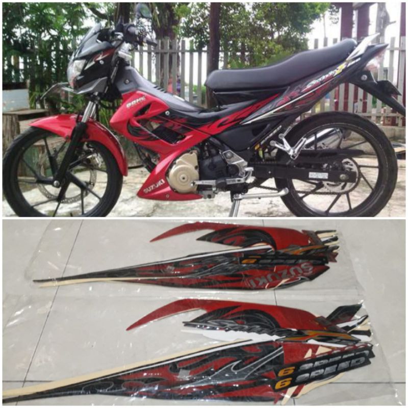 STIKER STRIPING LIS BODY SUZUKI SATRIA FU 150 2010 BARONG MERAH HITAM