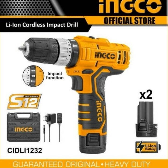 INGCO CIDLI1232 BOR CORDLESS IMPACT DRILL 12V BOR BATERAI 2 BATRE