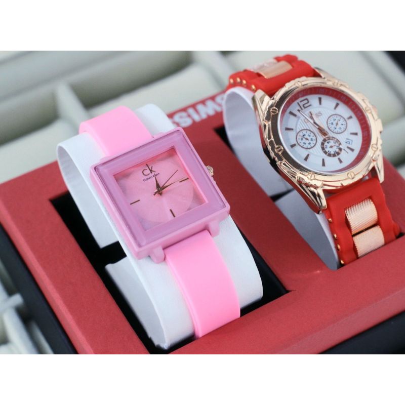 (Cod)Jam Tangan Wanita Buy1 Get1 Zeka Kota+Gues Ring Tanggal Aktif Strap Rubber/Karet(Dikirim Jakarta)