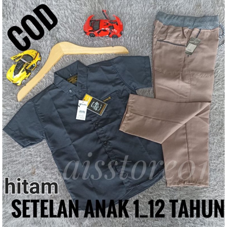 Setelan anak celana dan kemeja usia 1-12 tahun warna nevy dan hitam