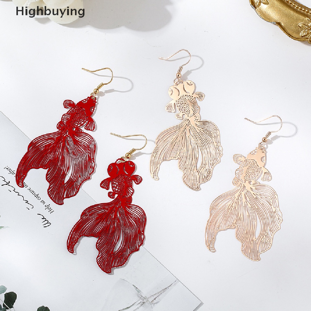 Hbid Fashion Anting Koi Liontin Hollow Ikan Mas Drop Earring Untuk Wanita Hadiah Perhiasan Glory