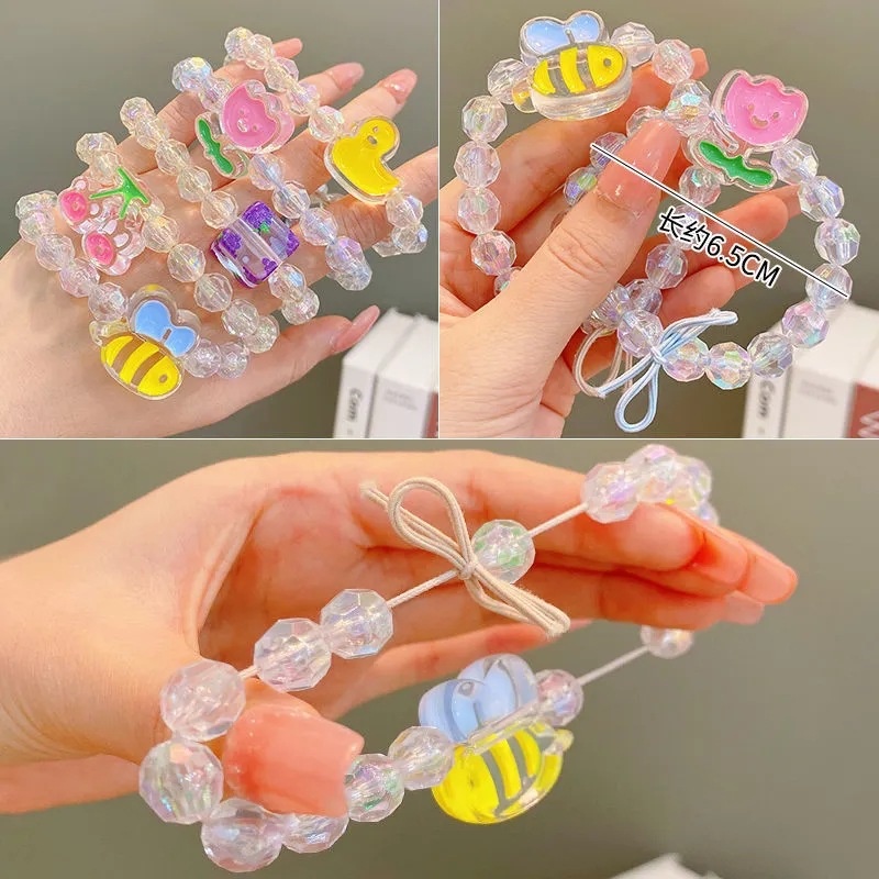 Gelang Lucu Lebah Kecil Bebek Kuning Kecil Manik-Manik Kristal Manik-Manik Karet Elastis Gelang Kepala String Bracelet