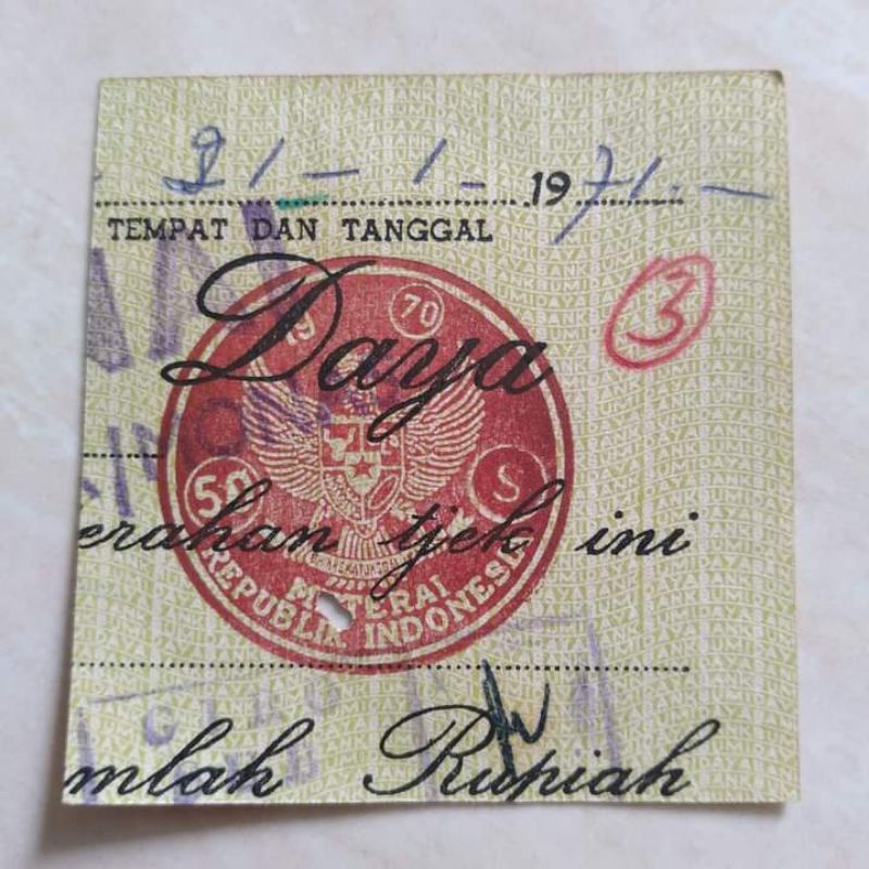 Koleksi Potongan Mtr Segel Pengesahan 50 Sen Tjek BBD 1971