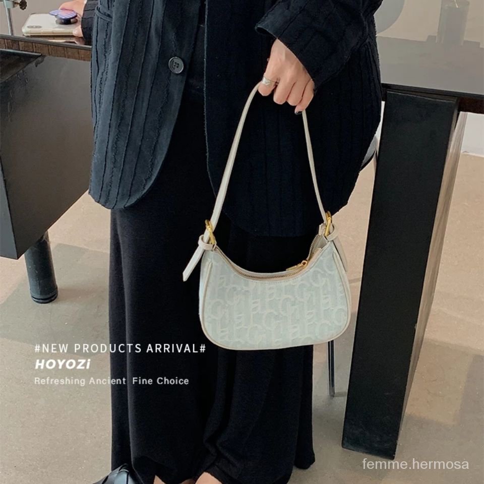 PU niche vintage kanvas baguette tas ketiak perempuan musim gugur musim panas 2023 tas bahu baru-3