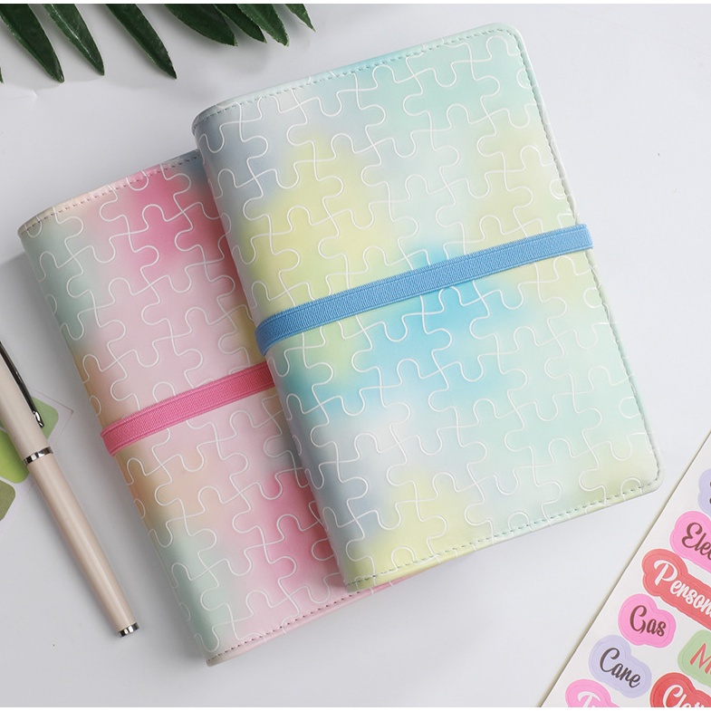 A6 Binder Notebook Set Puzzle Cover PU Kulit Planner Notebook Ritsleting Folder Penyimpanan Uang Tunai Amplop Uang Organizer