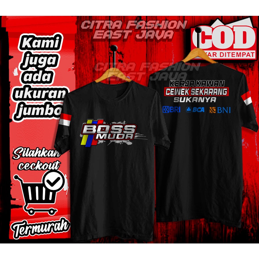 Kaos Viral Bos Muda wanita suka BRI BCA MANDIRI / Prakerja / Pejuah Rupiah