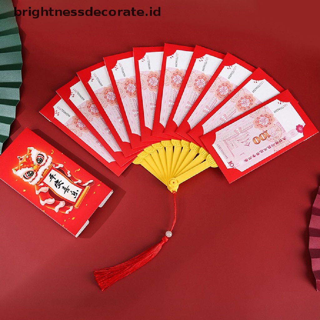 [Birth] Amplop Merah Imlek Baru Bentuk Kipas Hongbao Chinese Spring Festival Red Pockets Best Wish Lucky Money Pockets Gift [ID]